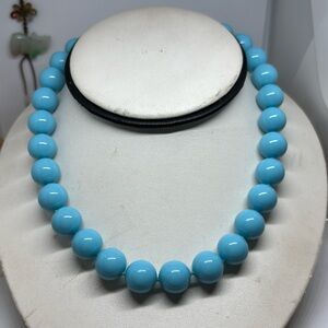 14 mm turquoise color mother of pearl (shell) necklace with Cz ball clasp